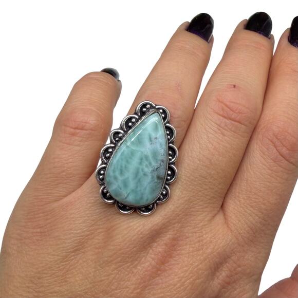 Larimar Ring Size 7.5 925 Sterling Silver Overlay - Picture 1 of 5